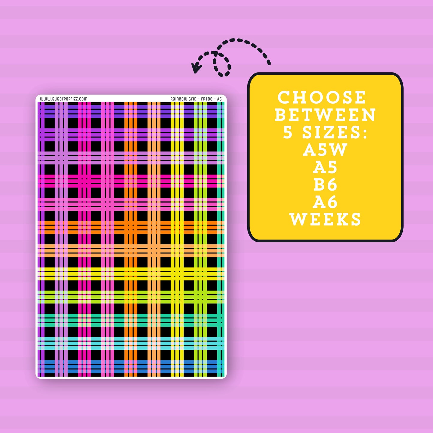 Rainbow Grid - Full Page Sticker - FP106