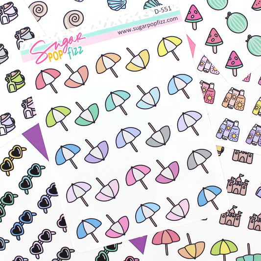Beach Umbrella Doodle Stickers - D551