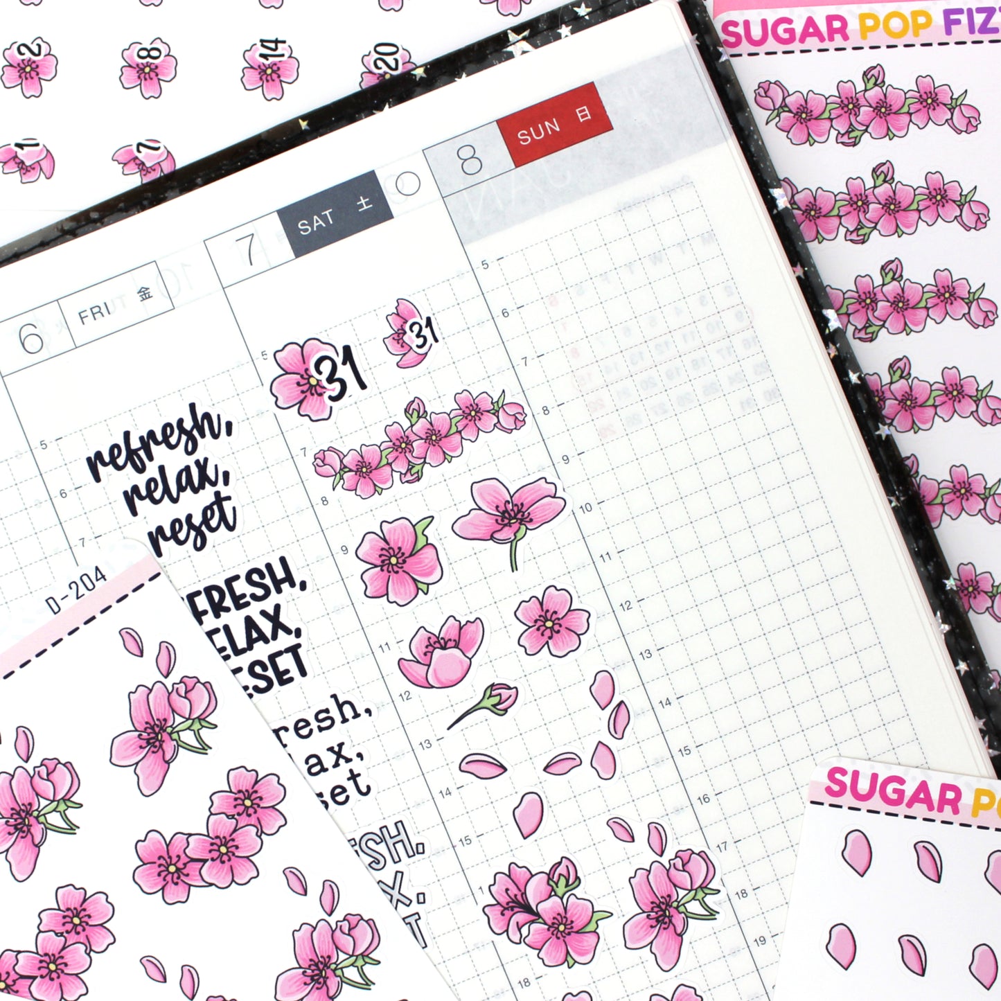 Cherry Blossom Petals Doodle Stickers - D205