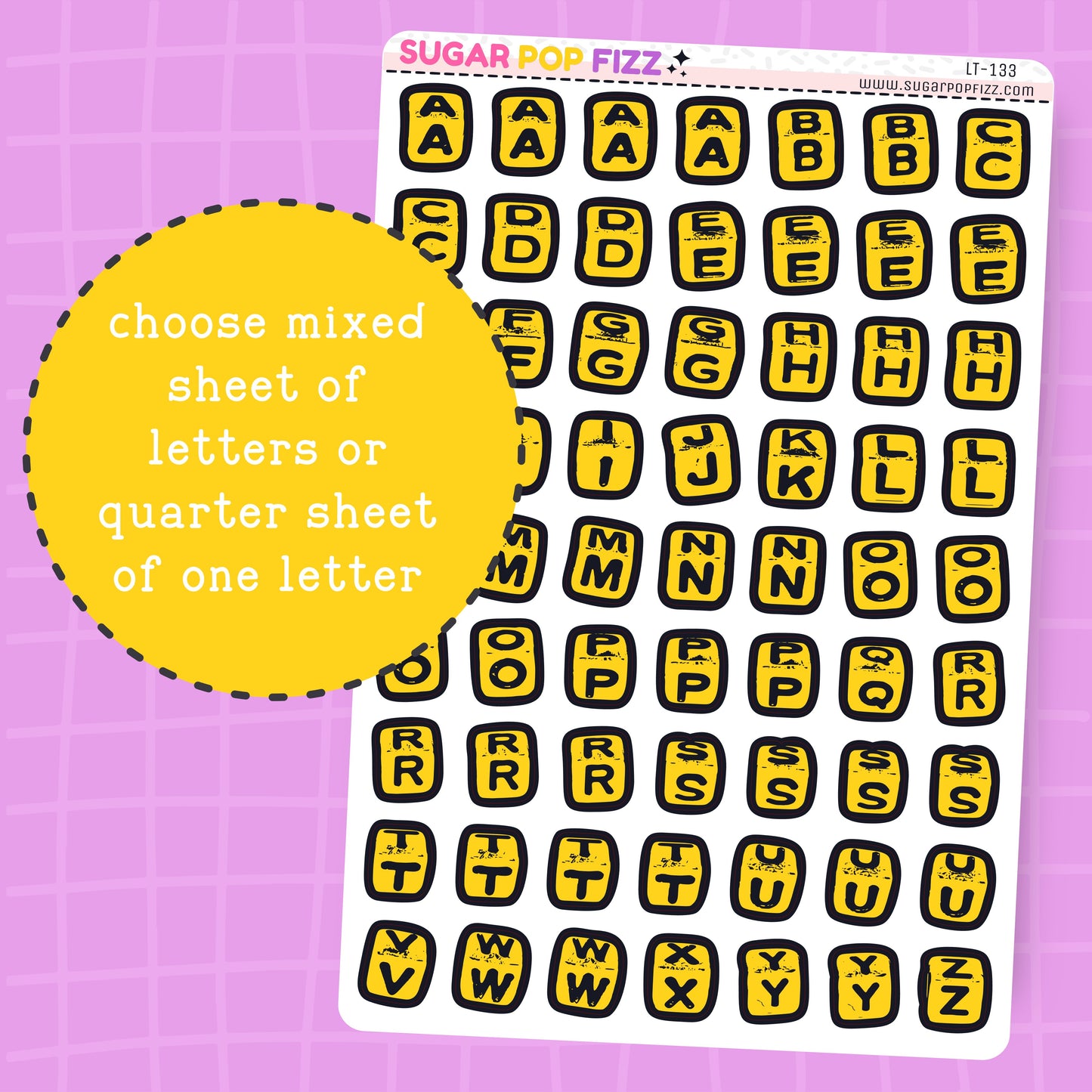 Yellow Square Bead LETTERS - LT133