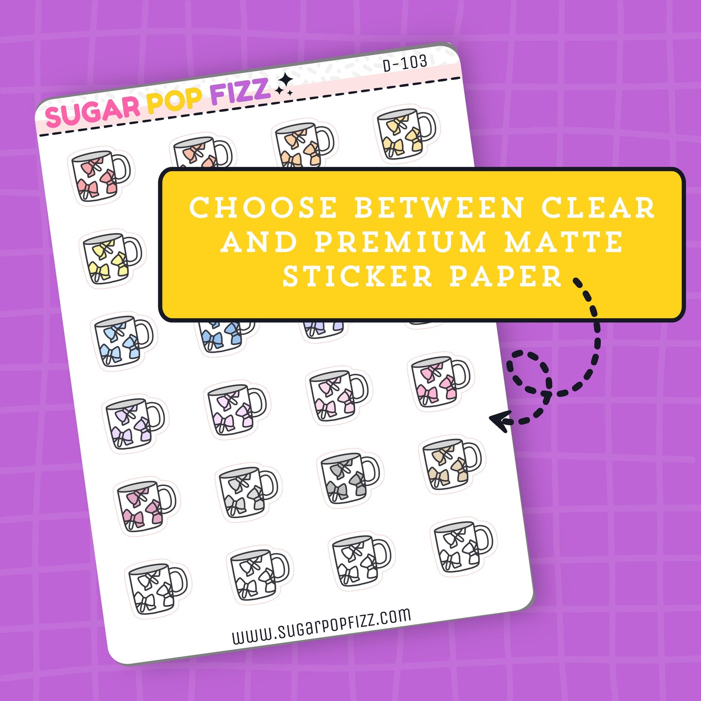 Bow Cup/Mug Doodle Stickers - D103