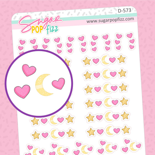 Moons & Hearts Doodle Stickers - D573