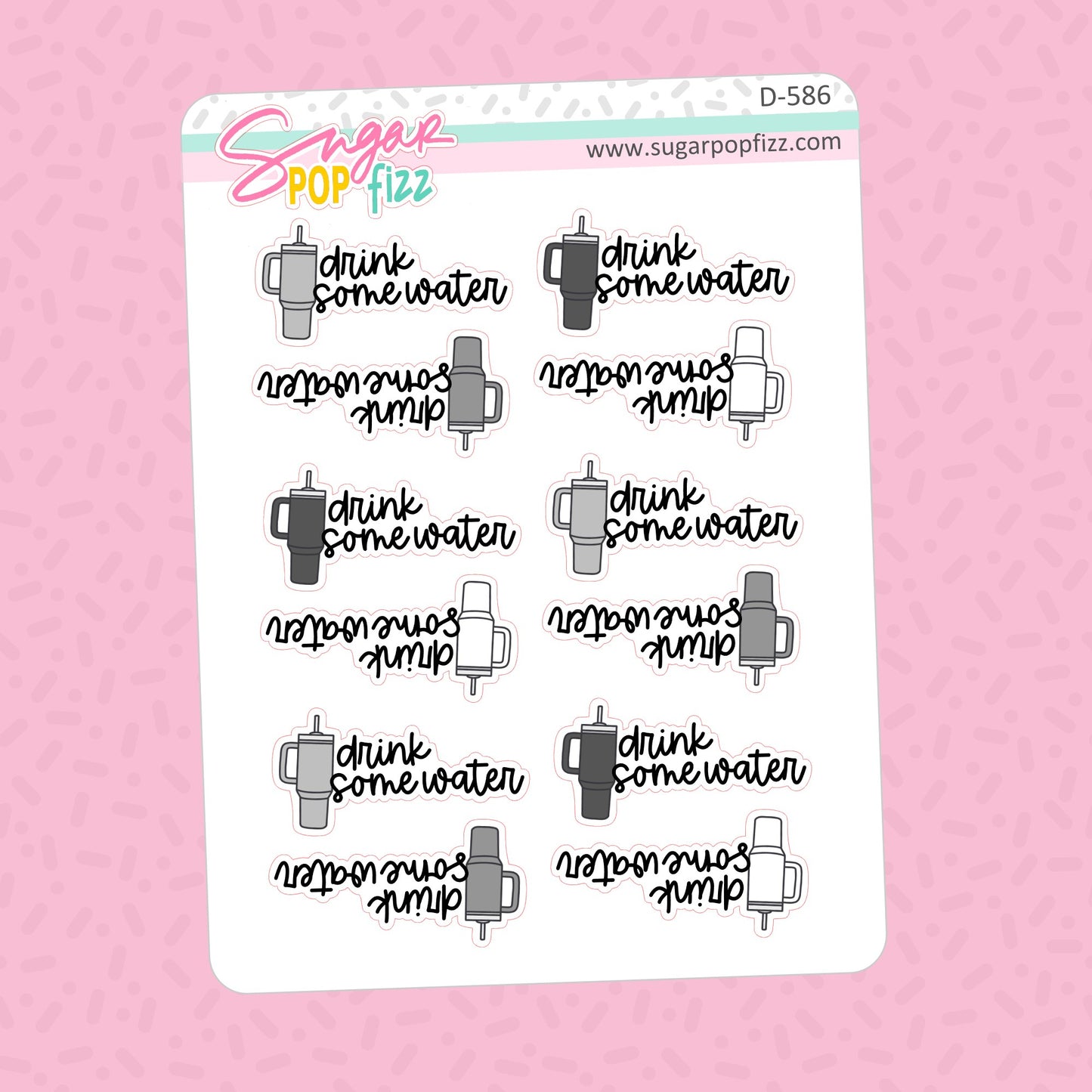 Drink Some Water Tumbler Doodle Stickers - D586
