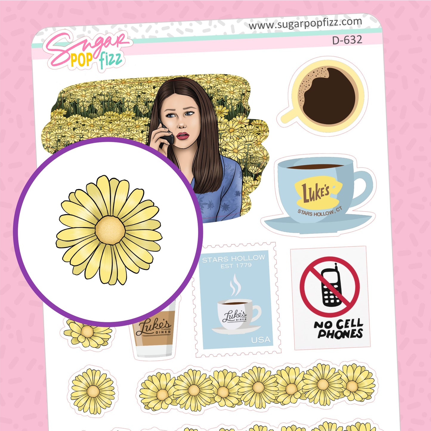 Lorelei 1000 Yellow Daisies Doodle Stickers - D632