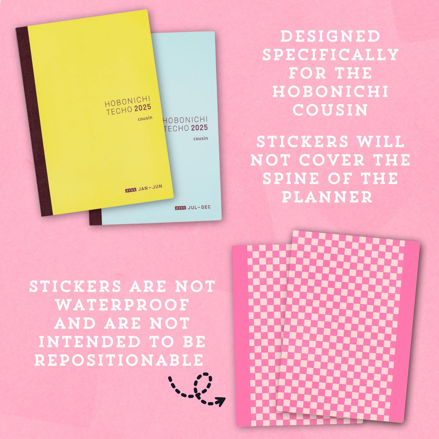 Pink Checkered - Hobonichi Cousin Cover Sticker - HBCC102