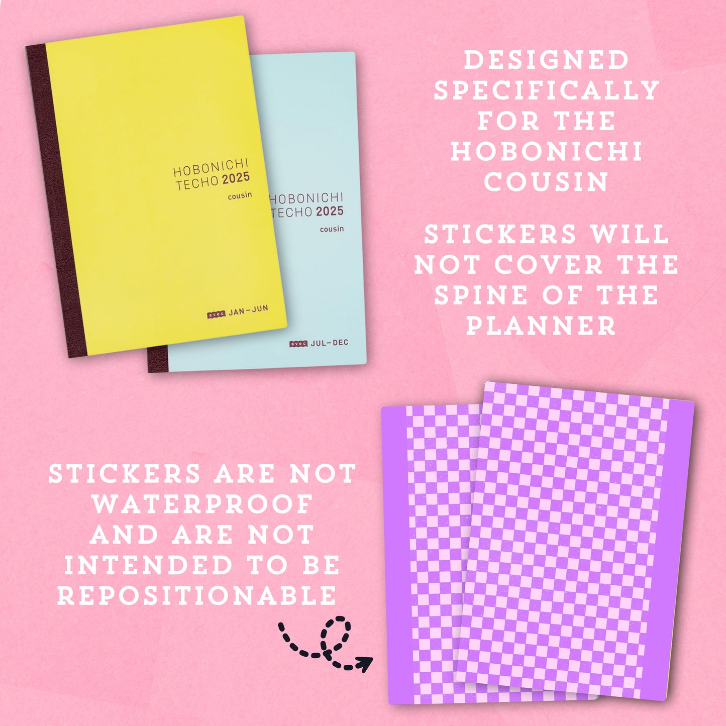 Purple Checkered Notebook - Hobonichi Cousin Cover Sticker - HBCC109