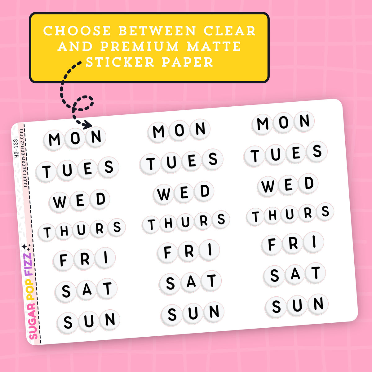 Large Bead Days of the Week Stickers - HS133