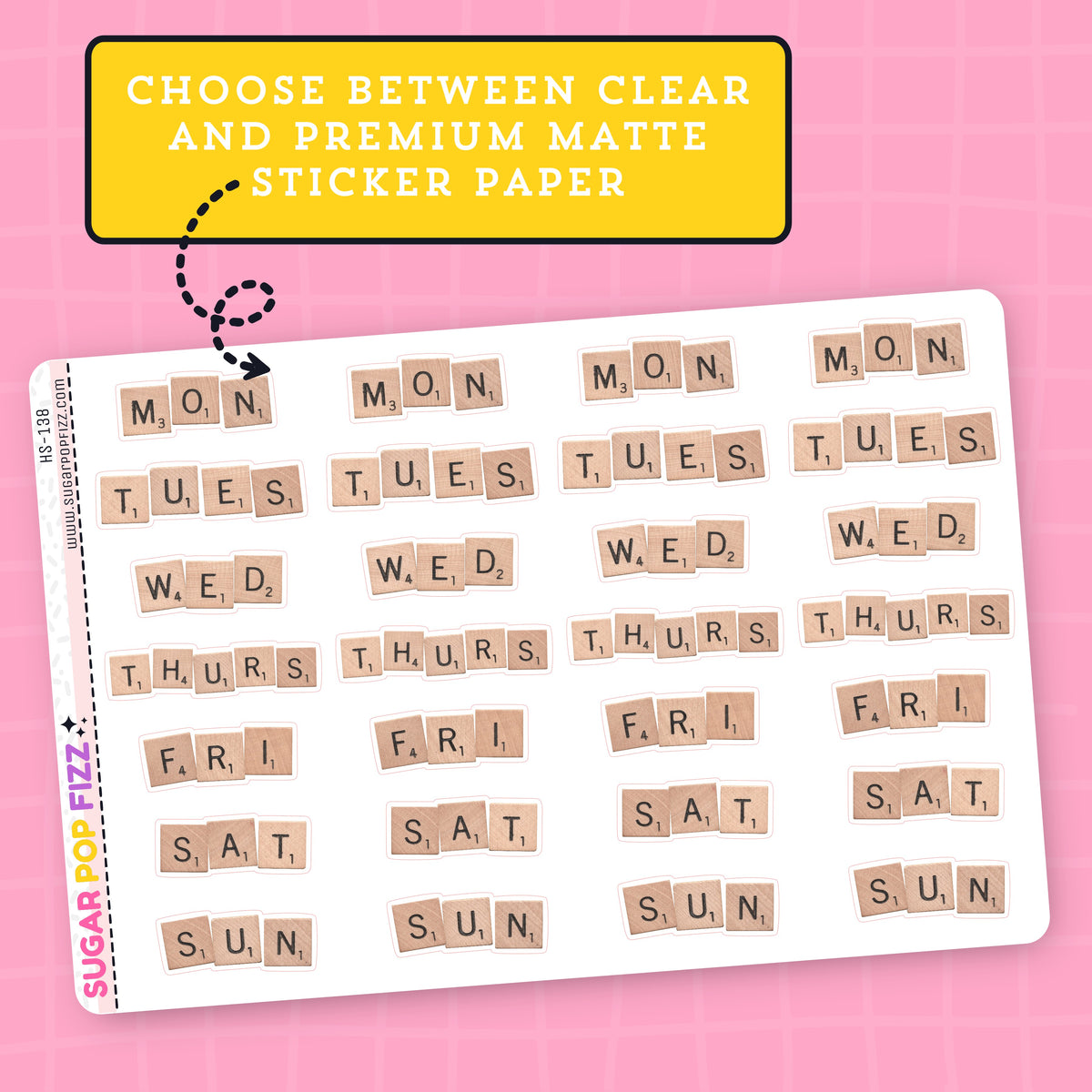 Scrabble Letters Days of the Week Stickers - HS138