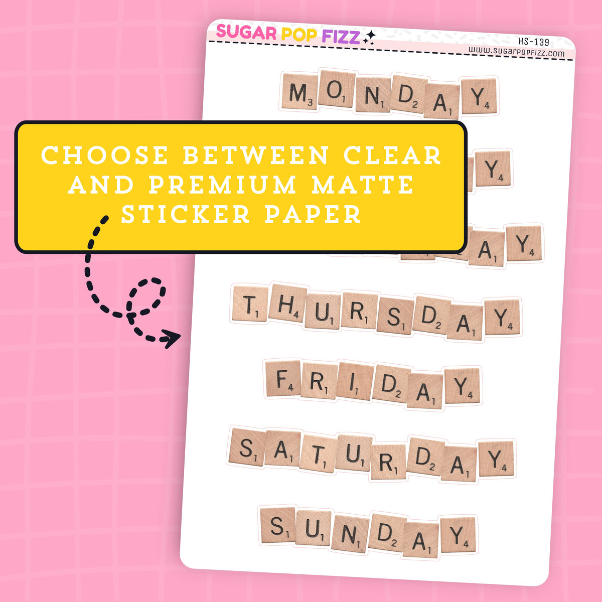 Large Scrabble Letters Days of the Week Stickers - HS139