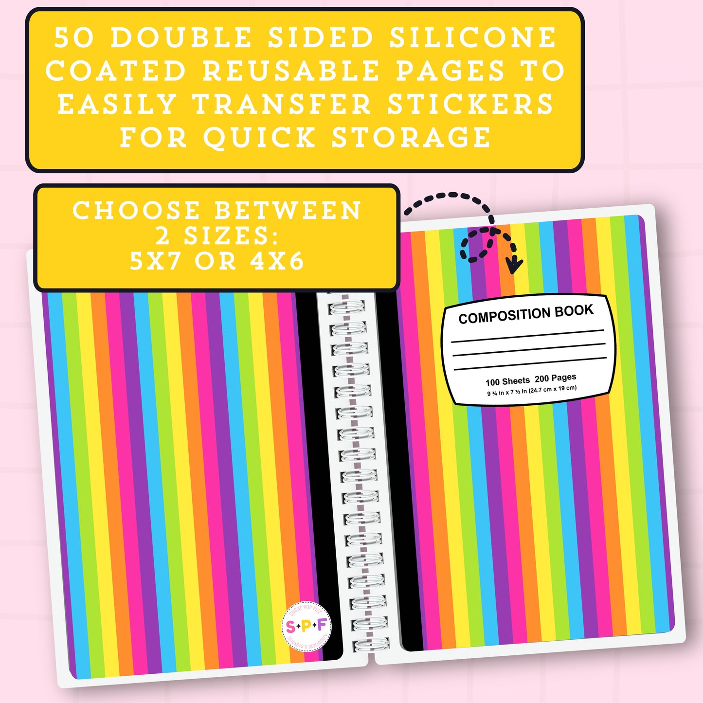 Rainbow Stripe - Reusable Sticker Book - 5x7 or 4x6