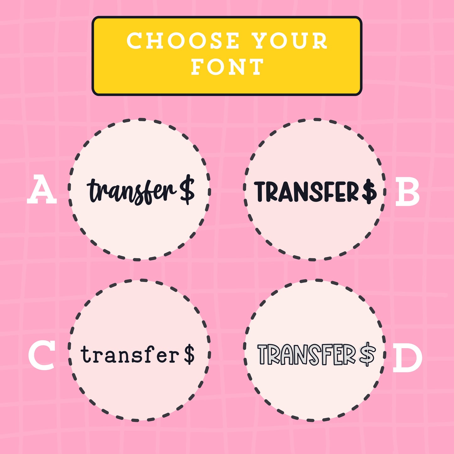 Transfer $ Script Stickers (4 fonts) - S172