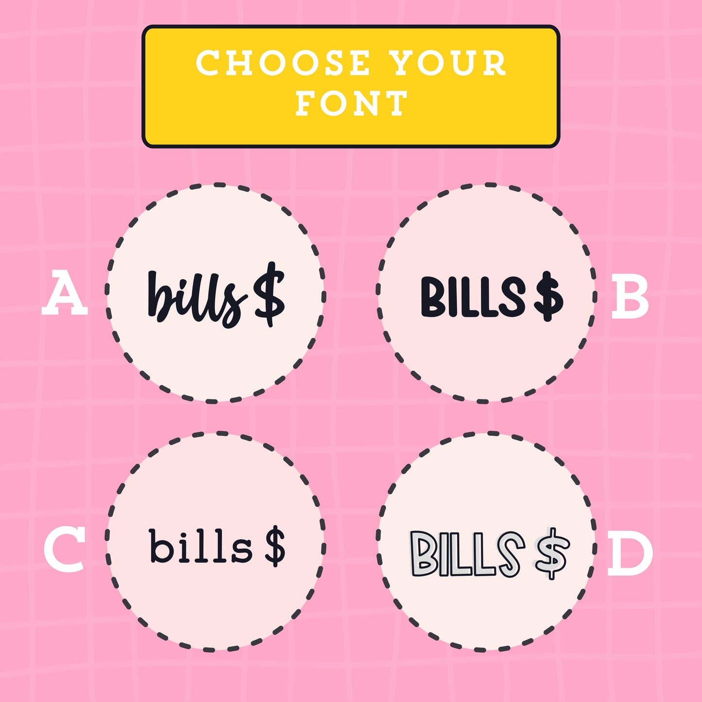 Bills $ Script Stickers (4 fonts) - S174