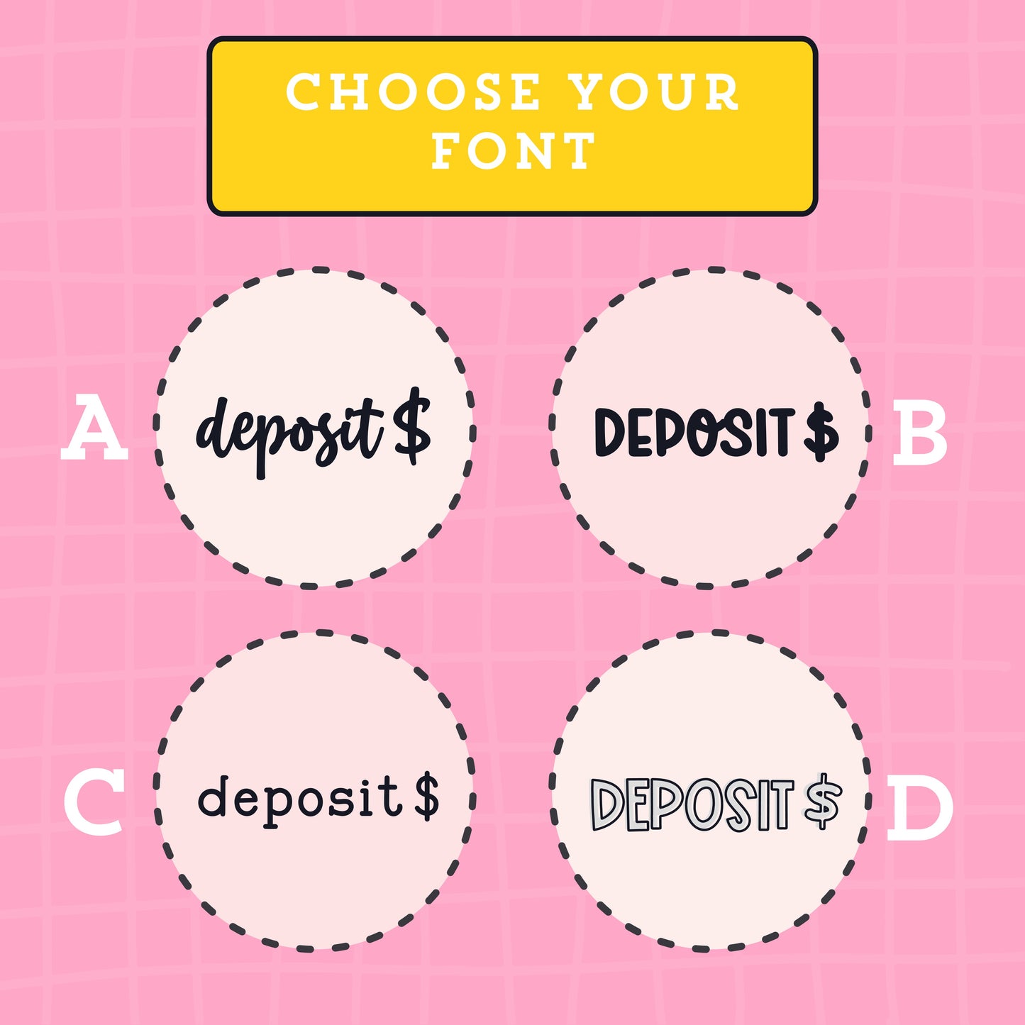 Deposit $ Script Stickers (4 fonts) - S175