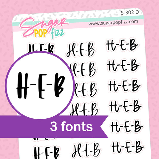 HEB grocery Script Stickers - S302