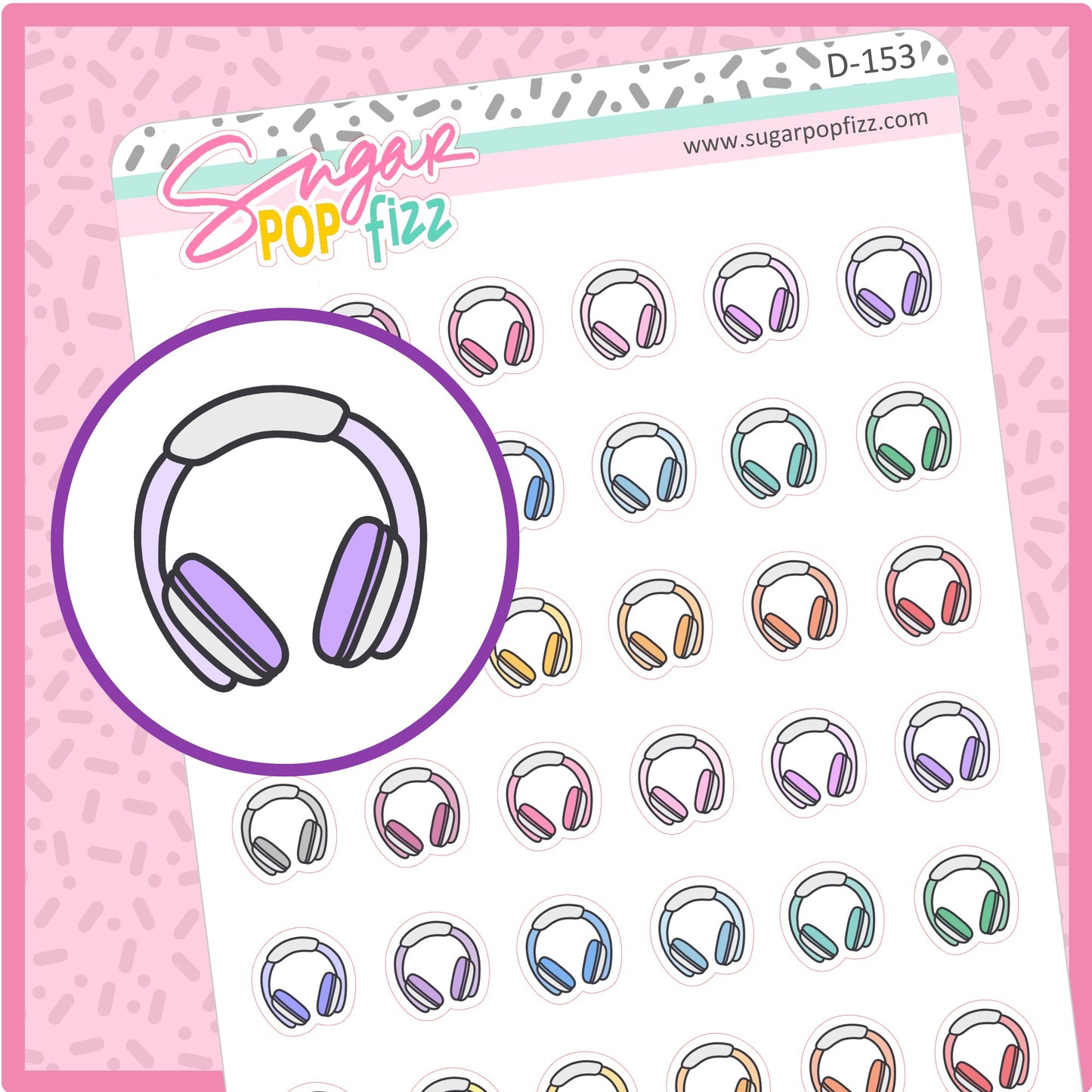 Headphones Doodle Stickers - D153