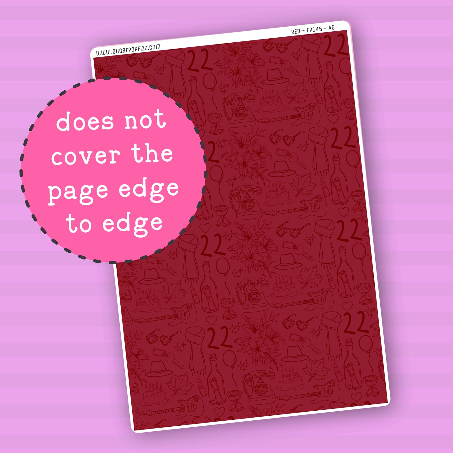 Red planner sticker sheet with '22' pattern on a pink background