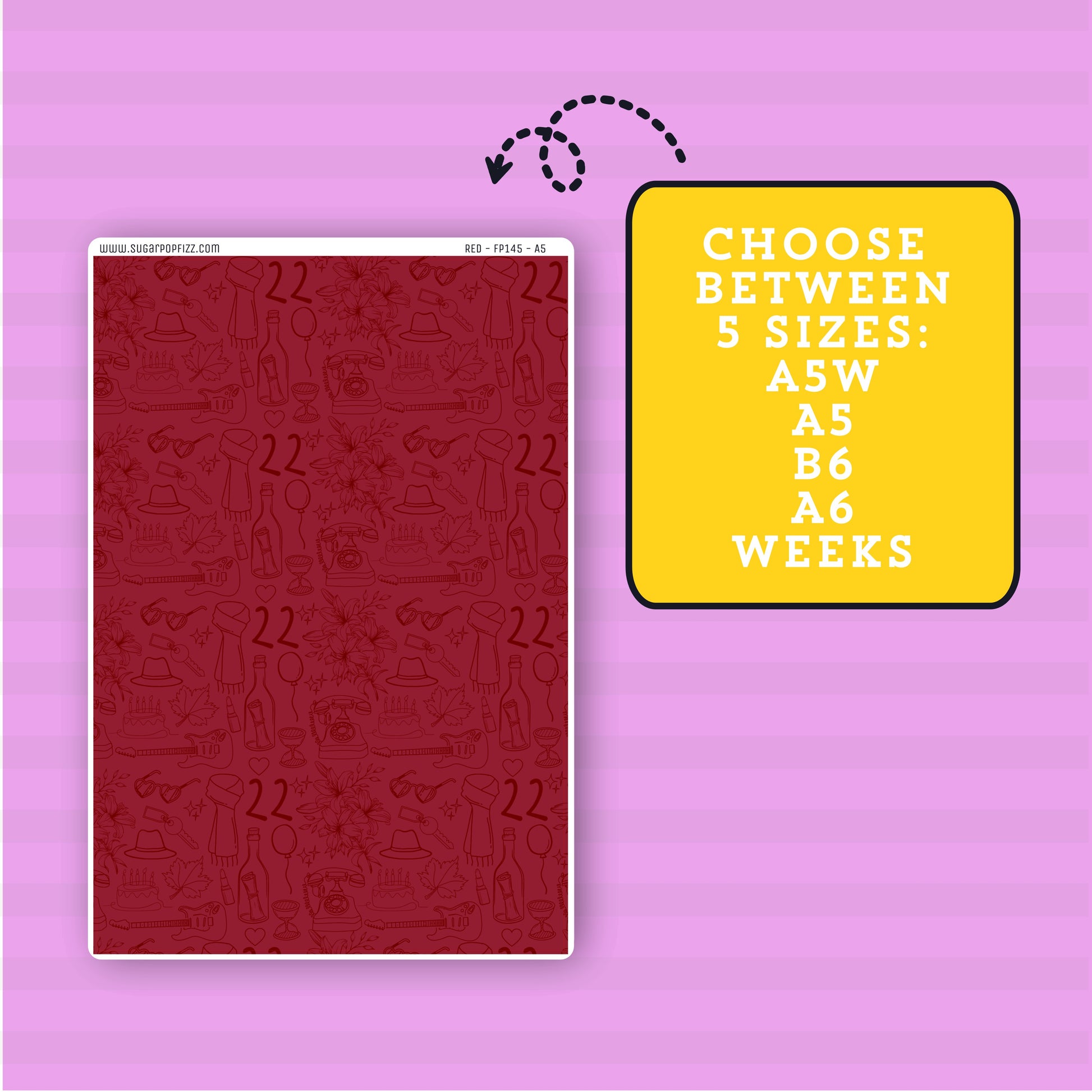 Red planner with a yellow text box on a purple background