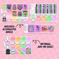 Collection of planner stickers with alternative boxes and an add-on sheet on a pink background