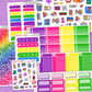 Collection of colorful planner stickers on a purple background