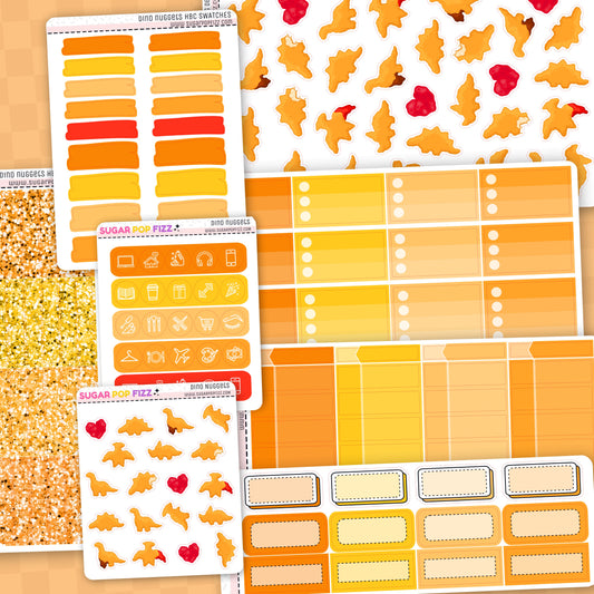 Collection of planner stickers with various designs on a wooden surface