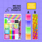 One page monthly sticker kit with colorful sidebar options on a purple background