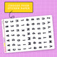 Sheet of black letter stickers on a white background with 'Sugar Pop Fizz' branding, on a pink grid background.