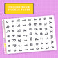 Sheet of alphabet stickers on a pink grid background with 'Sugar Pop Fizz' branding.