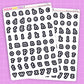 Two sheets of alphabet letter stickers on a purple background