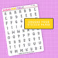 Sheet of letter stickers with a yellow 'Choose Your Sticker Paper' box on a purple grid background.