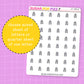 Sheet of letter 'A' stickers with a yellow circle and text on a purple grid background