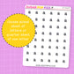 Sheet of letters with a yellow circle and text on a purple grid background