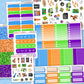 Collection of colorful planner stickers with various designs on a blue background