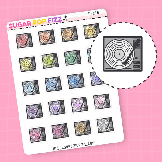 Record Player Doodle Stickers - D116
