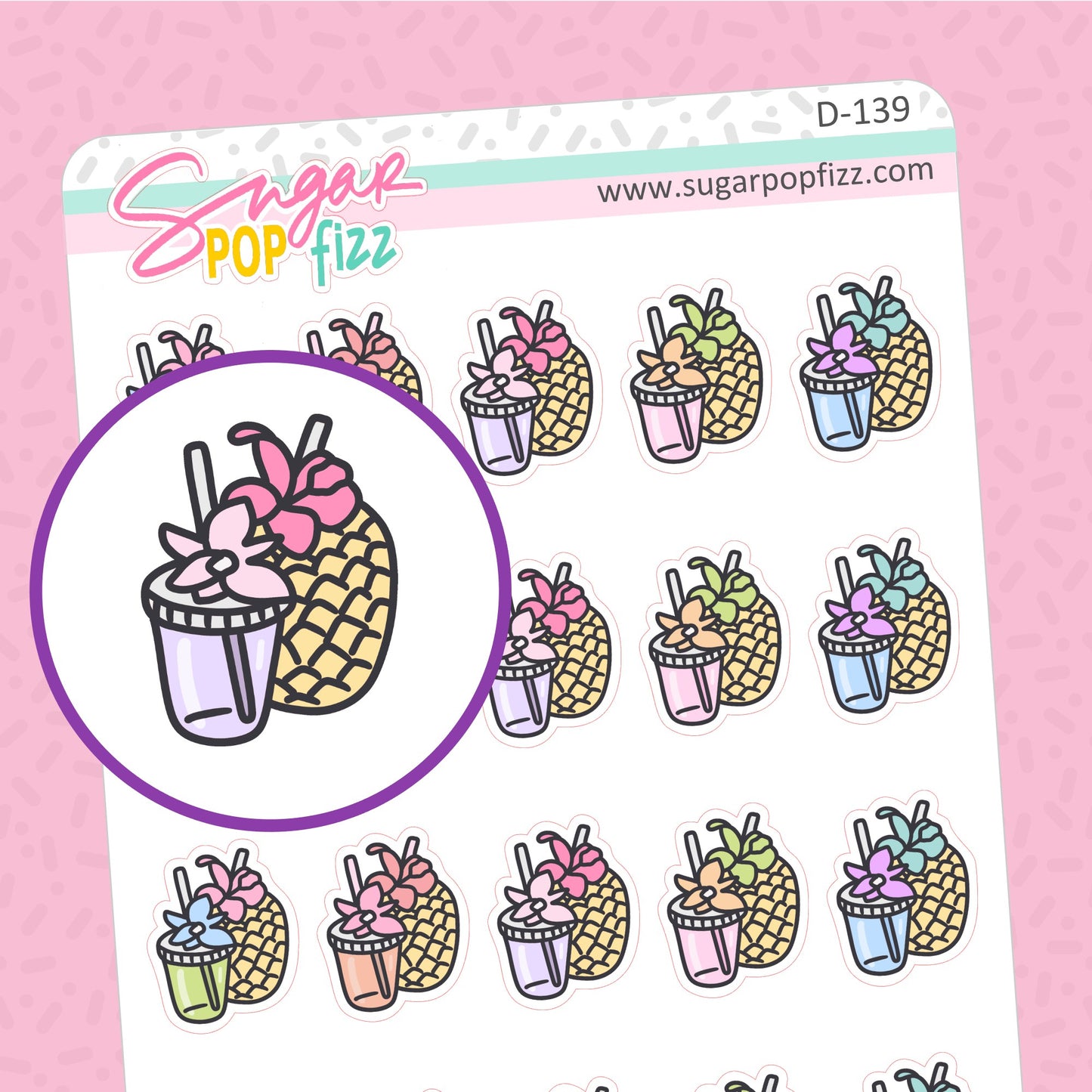 Pineapple/Tropical Drink Doodle Stickers - D139