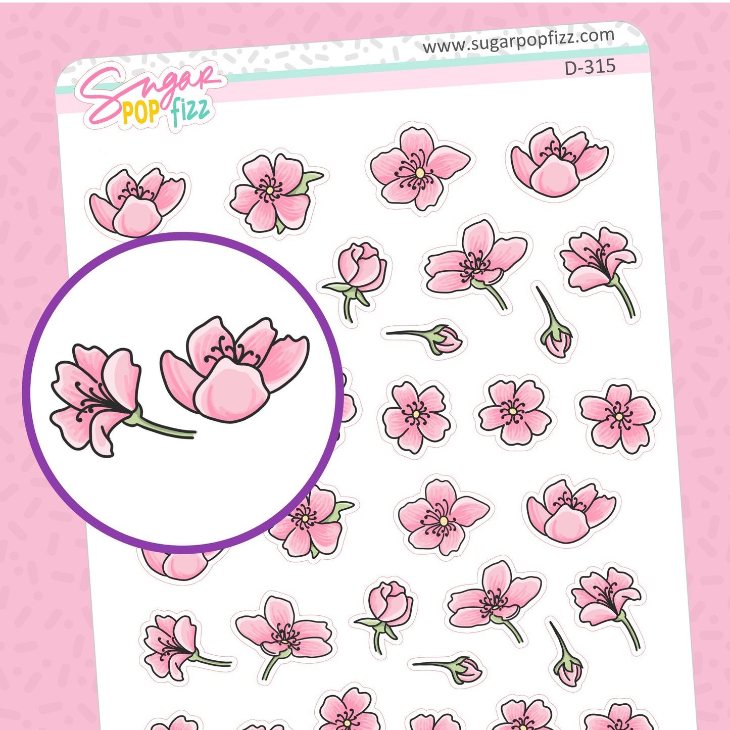Cherry Blossoms Doodle Stickers - D315