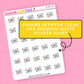 Two sheets of sticker paper with envelope designs on a pink background, featuring the brand 'Sugar Pop Fizz'.