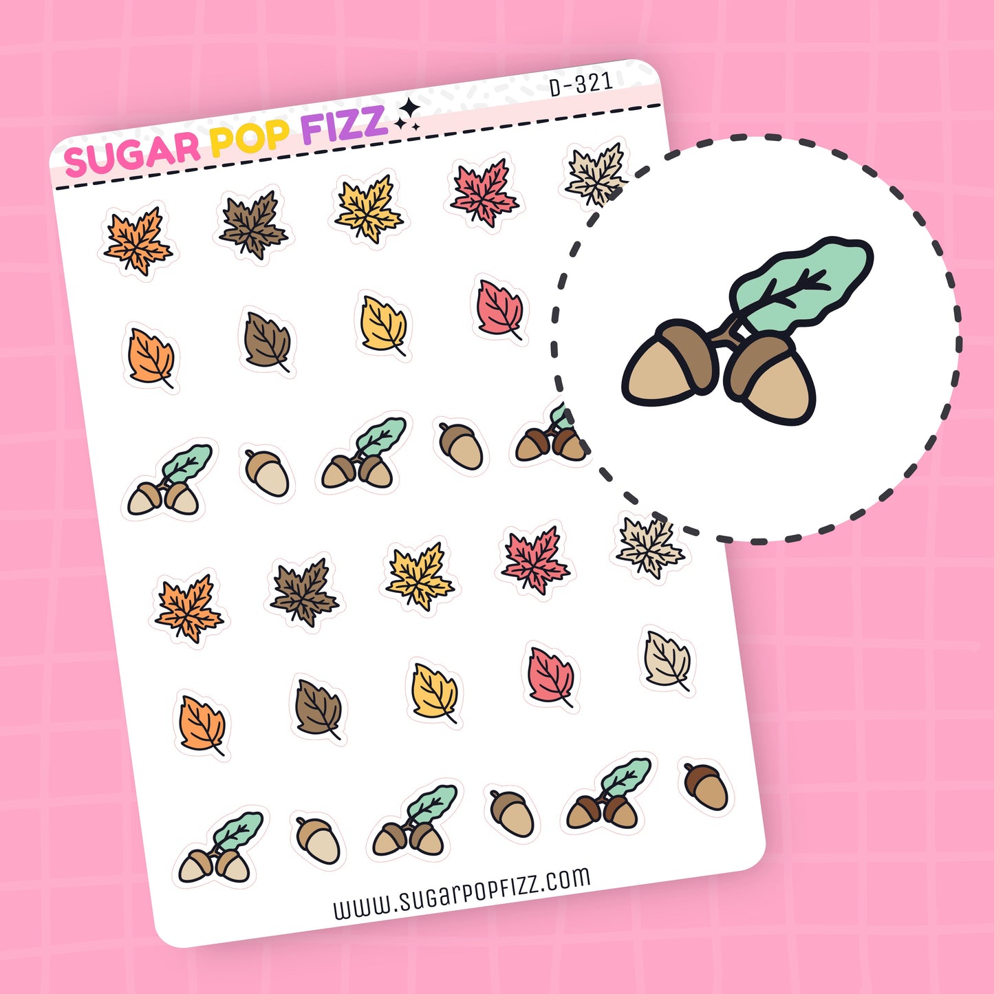 Fall Leaves & Acorns Doodle Stickers - D321