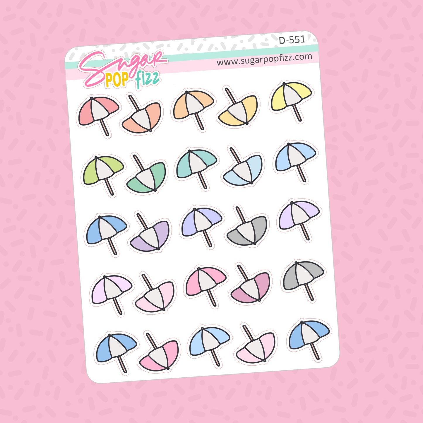 Beach Umbrella Doodle Stickers - D551