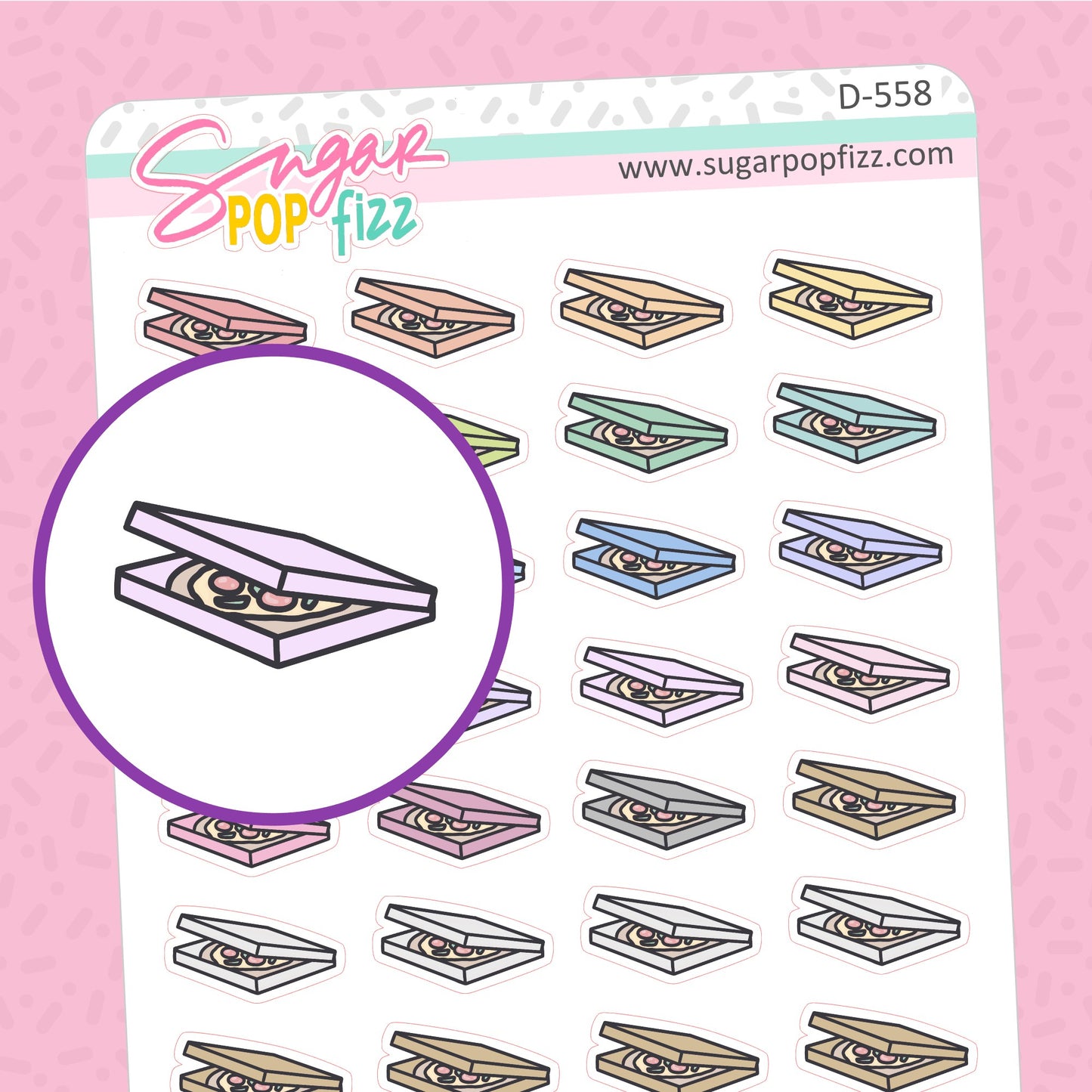 Pizza Box Doodle Stickers - D558