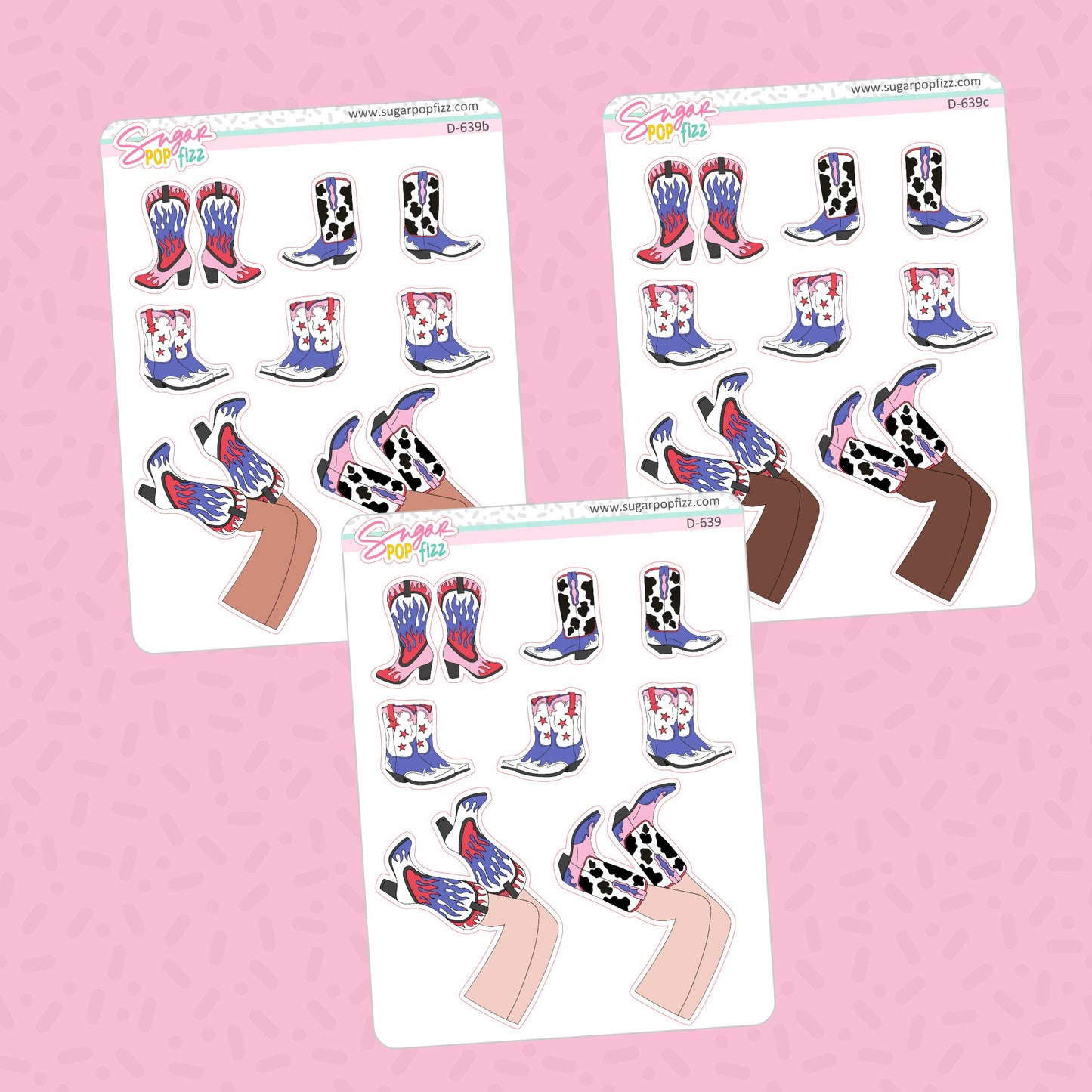 Cowgirl & Boots Doodle Stickers - D639