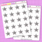 Star-shaped stickers on a sheet with 'Sugar Pop Fizz' branding on a purple background
