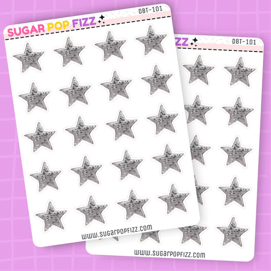 Silver Sequin Stars Deco Stickers - DBT101