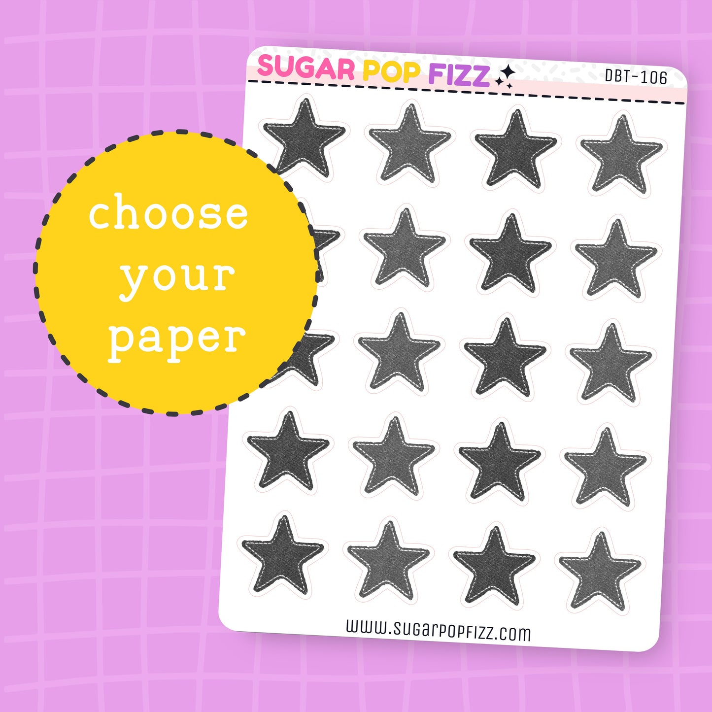 Gray Stitched Stars Deco Stickers - DBT106