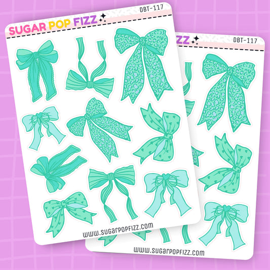 Teal Bows Deco Stickers - DBT117
