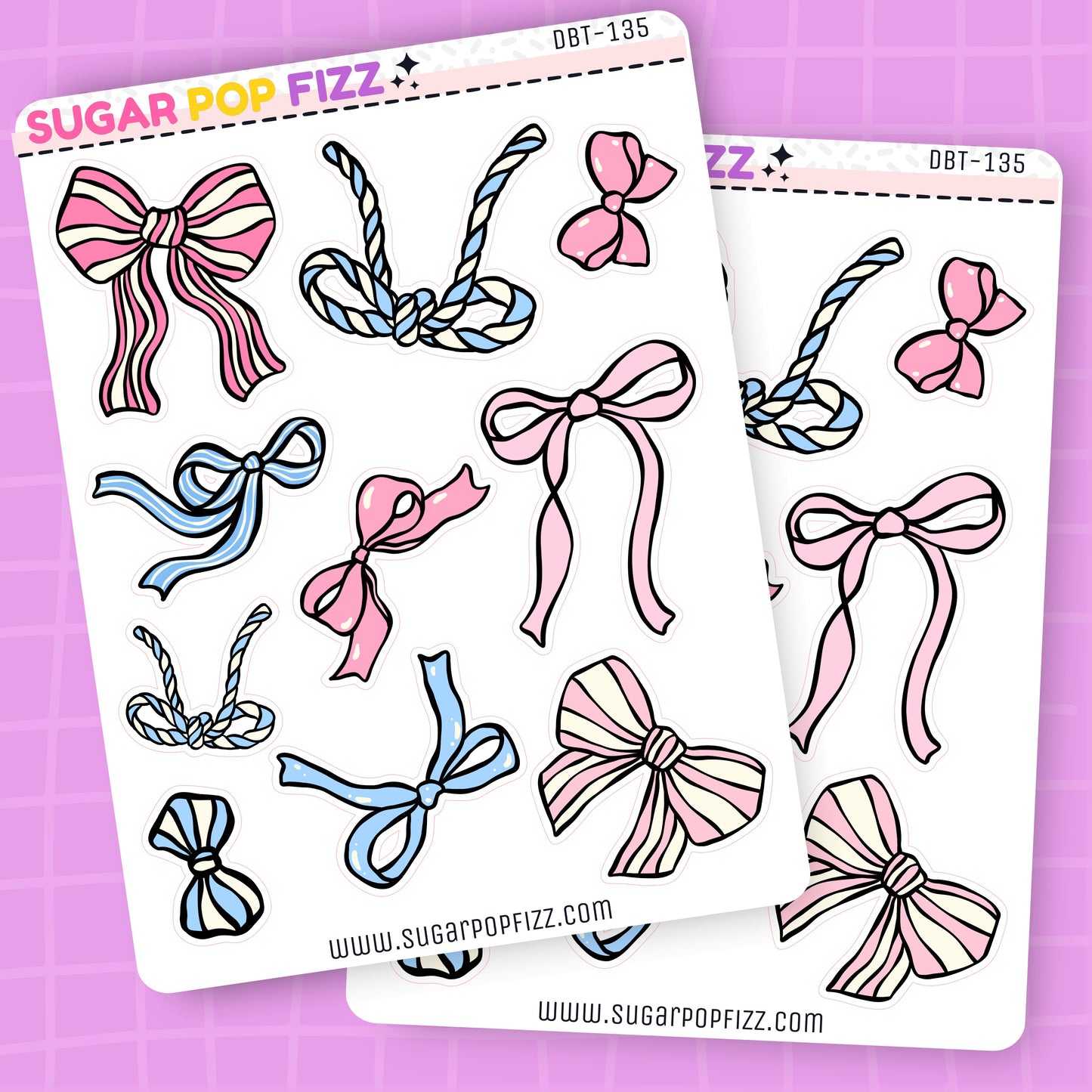 Pink & Blue Bows Deco Stickers - DBT135