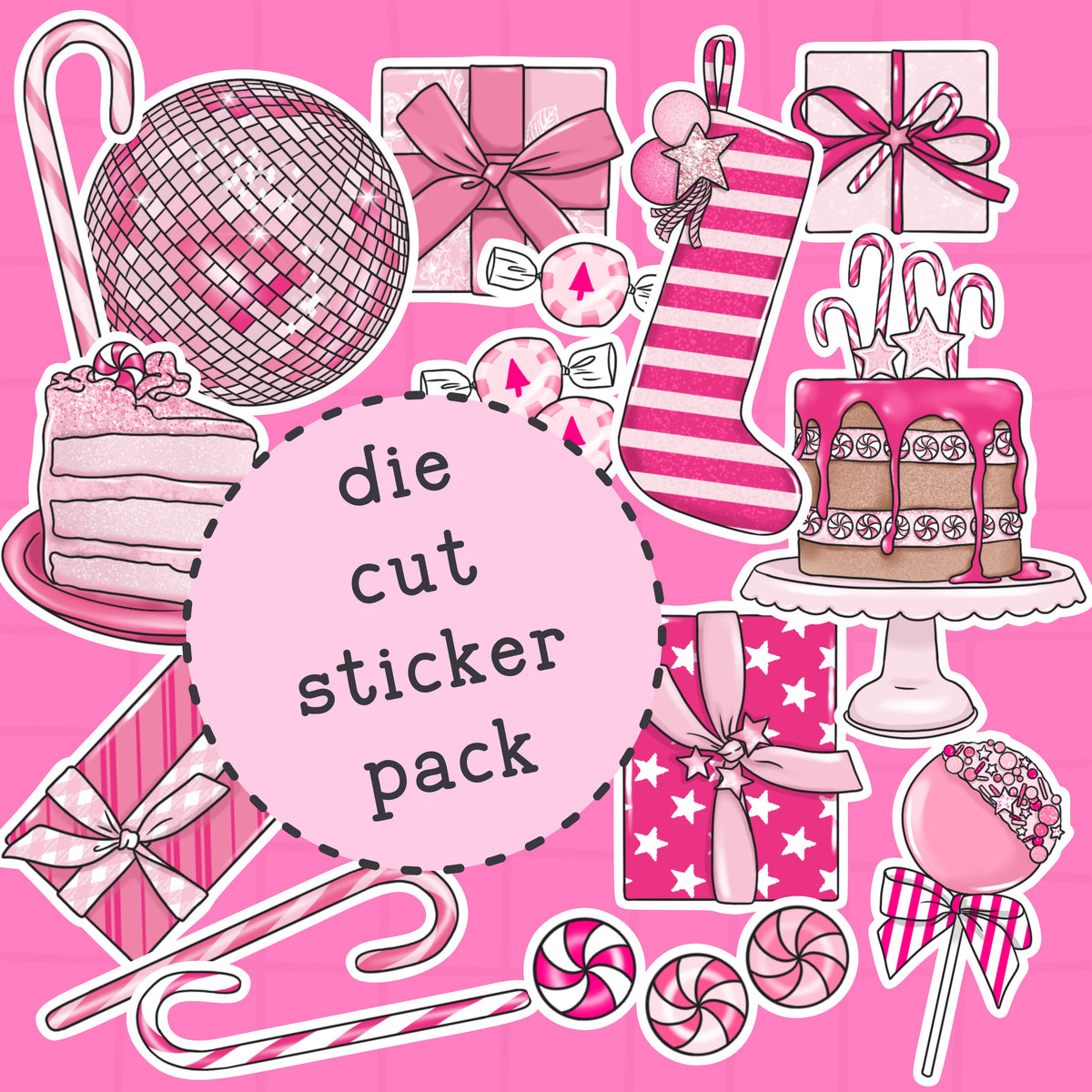 Pink Peppermint Die Cut Sticker PACK - DCP137