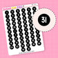 sticker sheet with numbers 1 to 31 that are white in black circles on a white sticker sheet on a pink background, featuring the brand 'Sugar Pop Fizz'.