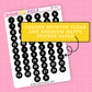 Sticker sheet with numbers on a pink background, with text that states "choose between clear and premium matte paper". featuring Sugar Pop Fizz branding.