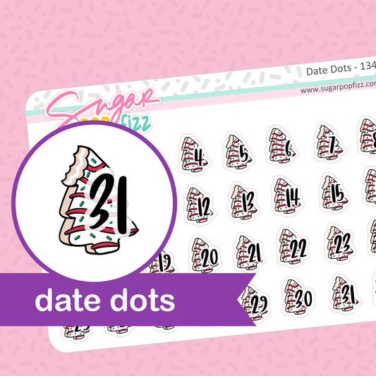 Christmas Tree Cake Date Dot Stickers -DD134