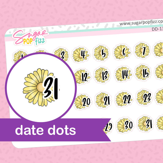 Yellow Daisies Date Dot Stickers -DD135